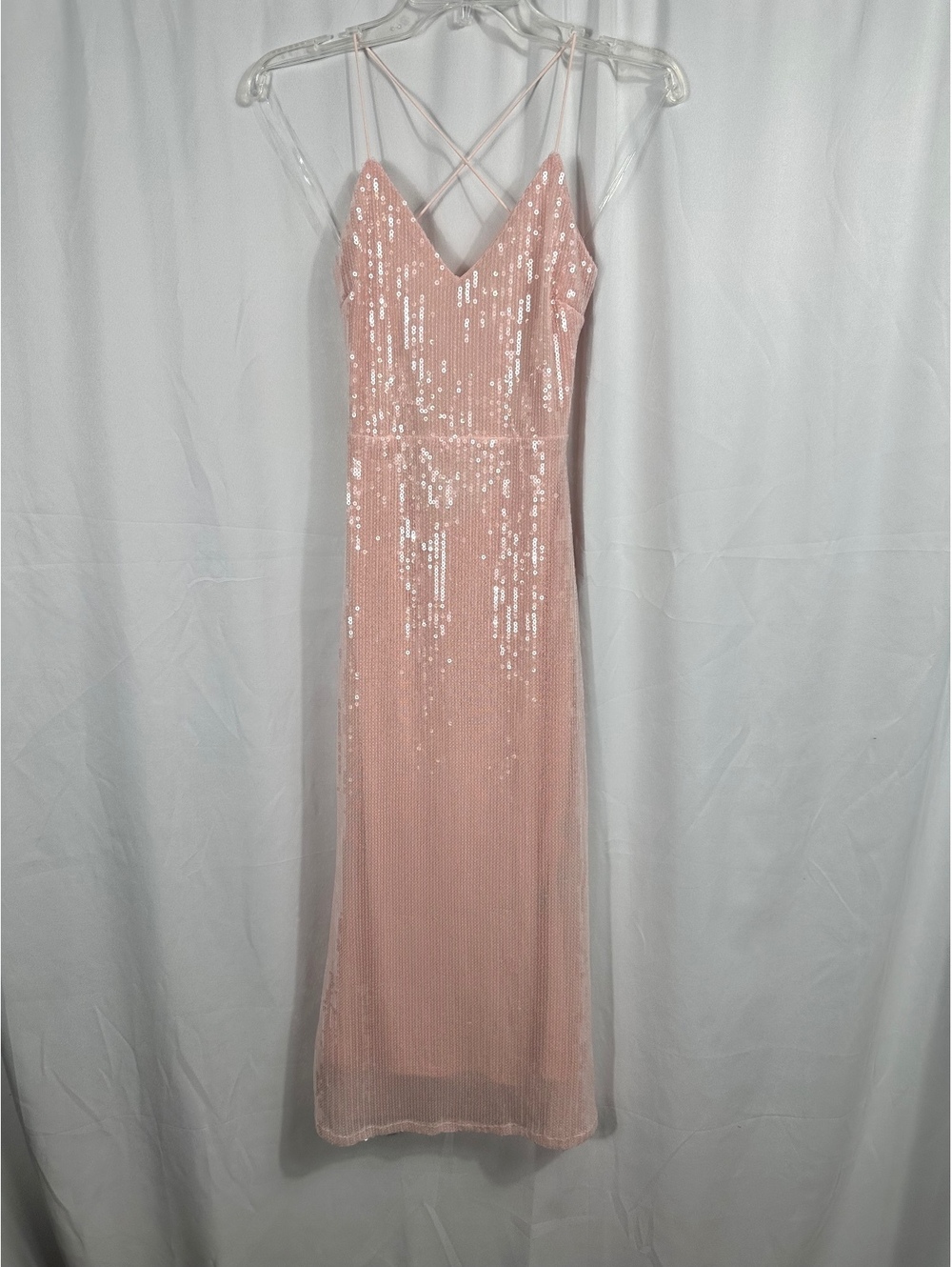 Cider Pink Sequin Strappy Maxi Dress with Lining Size Small